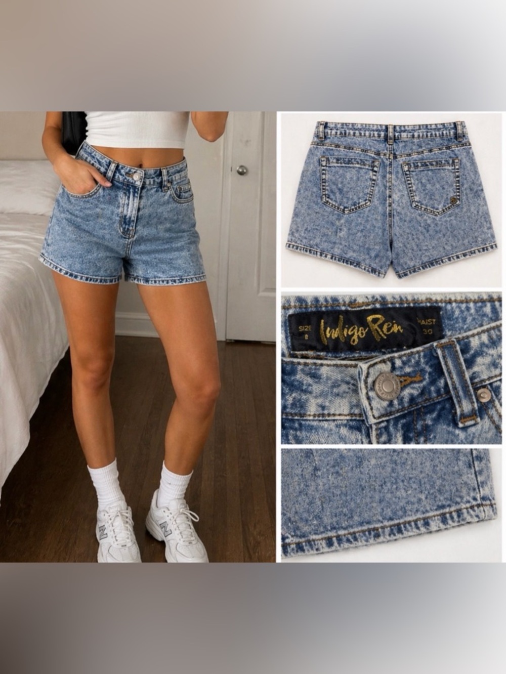 Indigo Rein Light Blue Acid Wash High-Rise Denim Shorts Size 11 stretch
